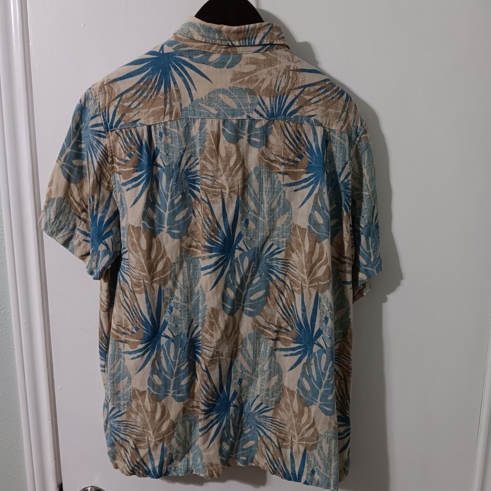 Margaritaville Hawaiian Shirt Mens Silk Linen Button Up Large Blue Palms - Picture 2 of 7